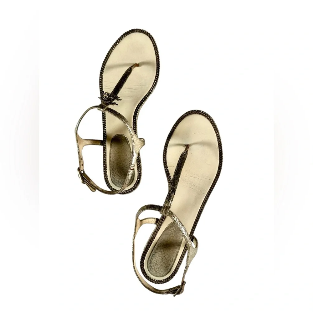 CHANEL Metallic Gold Thong T-Strap Sandals Made in Italy